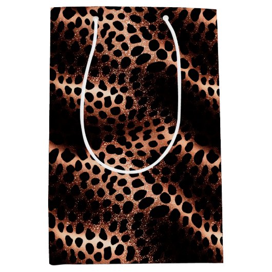 Stijlvolle Glam Roos Gold Blush Roze Leopard Spark Medium Cadeauzakje (Voorkant)