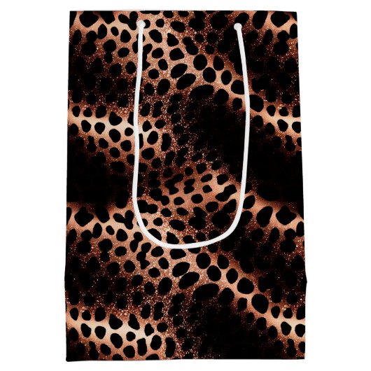 Stijlvolle Glam Roos Gold Blush Roze Leopard Spark Medium Cadeauzakje (Achterkant)