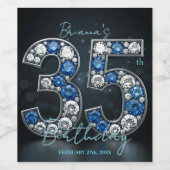 Stijlvolle Glam Sapphire Diamond 35e verjaardag Wijn Etiket (Enkel label)