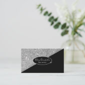 Stijlvolle Glam Sparkle Zilver Zwart Visitekaartje (Staand voorkant)