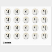 Stijlvolle Glam Wit Goud Glitter Initiaal Monogram Ronde Sticker (Vel)