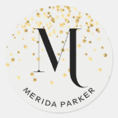 Stijlvolle Glam Wit Goud Glitter Initiaal Monogram Ronde Sticker (Voorkant)