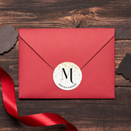 Stijlvolle Glam Wit Goud Glitter Initiaal Monogram Ronde Sticker