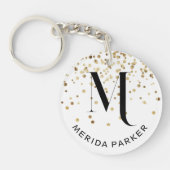Stijlvolle Glam Wit Goud Glitter Initiaal Monogram Sleutelhanger (Voorkant)