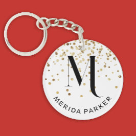 Stijlvolle Glam Witte Gouden Glitter Initiaal Mono Sleutelhanger