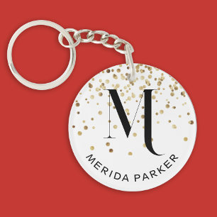 Stijlvolle Glam Witte Gouden Glitter Initiaal Mono Sleutelhanger