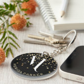 Stijlvolle Glam Zwart Goud Glitter Initiaal Monogr Sleutelhanger (Voorkant Rechts)