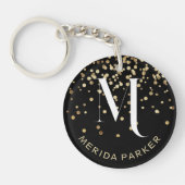 Stijlvolle Glam Zwart Goud Glitter Initiaal Monogr Sleutelhanger (Voorkant)