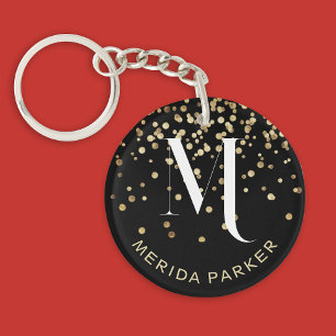 Stijlvolle Glam Zwart Gouden Glitter Initiaal Mono Sleutelhanger