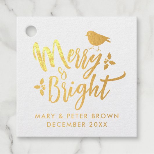 Stijlvolle glamour vrolijk en heldere kerstvogel t bedankjes labels (Voorkant)