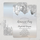 Stijlvolle Glitter Drift Balloons Silver Retiremen Kaart (Voorkant / Achterkant)