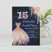 Stijlvolle Glitter Drips Jurk Navy Blue 15th Kaart (Staand voorkant)