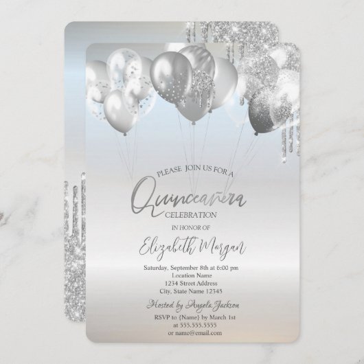 Stijlvolle Glitter Drivers Balloons Silver Quincea Kaart (Voorkant / Achterkant)