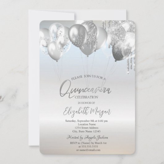 Stijlvolle Glitter Drivers Balloons Silver Quincea Kaart (Voorkant)