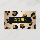 Stijlvolle Glitter Faux Gold Leopard Coupon Kaart Visitekaartje (Voorkant)