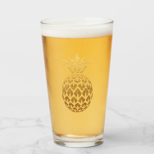 Stijlvolle Glitter Gouden Ananas Glas (Voorkant gevuld)