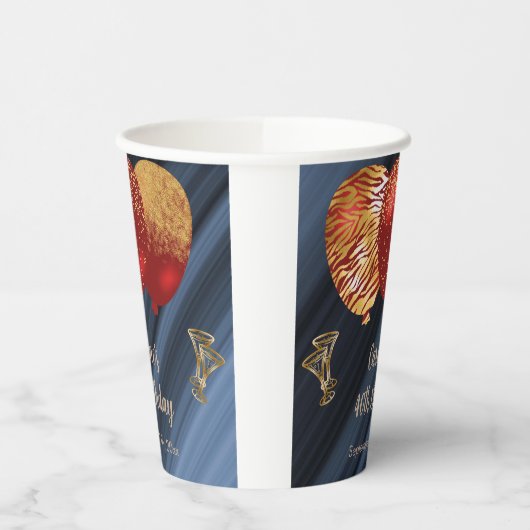 Stijlvolle Glitter & Gouden Rode Ballonnen 40e Ver Papieren Bekers (Links)