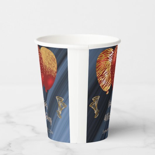 Stijlvolle Glitter & Gouden Rode Ballonnen 40e Ver Papieren Bekers (Rechts)