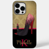 Stijlvolle Glitter Hiel, Lipstick & Monogram Case-Mate iPhone Case (Achterkant)