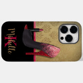 Stijlvolle Glitter Hiel, Lipstick & Monogram Case-Mate iPhone Case (Achterkant (horizontaal))