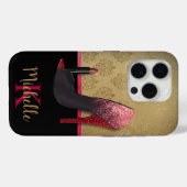 Stijlvolle Glitter Hiel, Lipstick & Monogram Case-Mate iPhone Case (Achterkant (horizontaal))