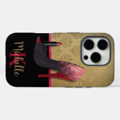 Stijlvolle Glitter Hiel, Lipstick & Monogram Case-Mate iPhone Case (Achterkant (horizontaal))