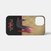 Stijlvolle Glitter Hiel, Lipstick & Monogram iPhone Hoesje (Achterkant horizontaal)