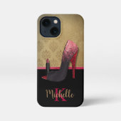 Stijlvolle Glitter Hiel, Lipstick & Monogram iPhone Hoesje (Achterkant)