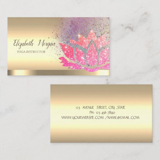 Stijlvolle Glitter Lotus Flower Gold Yoga Instruct Visitekaartje (Voorkant / Achterkant)