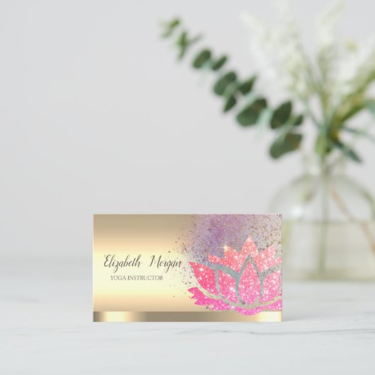 Stijlvolle Glitter Lotus Flower Gold Yoga Instruct Visitekaartje (Staand voorkant)