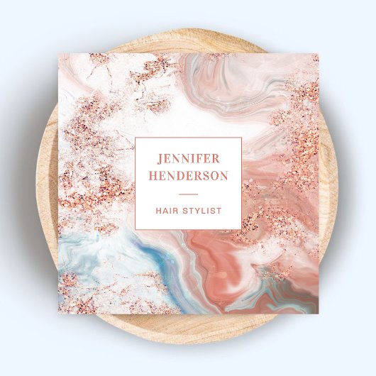 Stijlvolle Glitter Marmer Roze Rose Goud Haar Styl Vierkante Visitekaartje