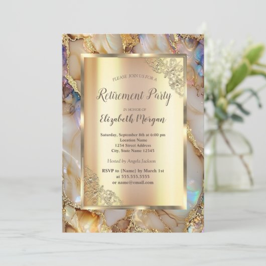 Stijlvolle Glitter Pearl Marble Pensioen Kaart (Staand voorkant)