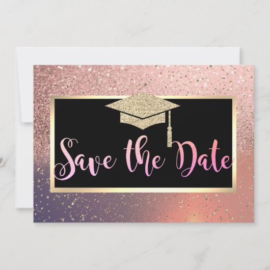 Stijlvolle Glitter Roze Goud Afstudeerdata Save The Date (Voorkant)