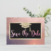 Stijlvolle Glitter Roze Goud Afstudeerdata Save The Date (Staand voorkant)