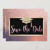 Stijlvolle Glitter Roze Goud Afstudeerdata Save The Date (Voorkant / Achterkant)