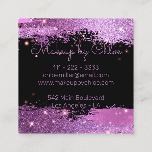 Stijlvolle Glittery Magenta en Black Make-up Artis Vierkante Visitekaartje (Achterkant)