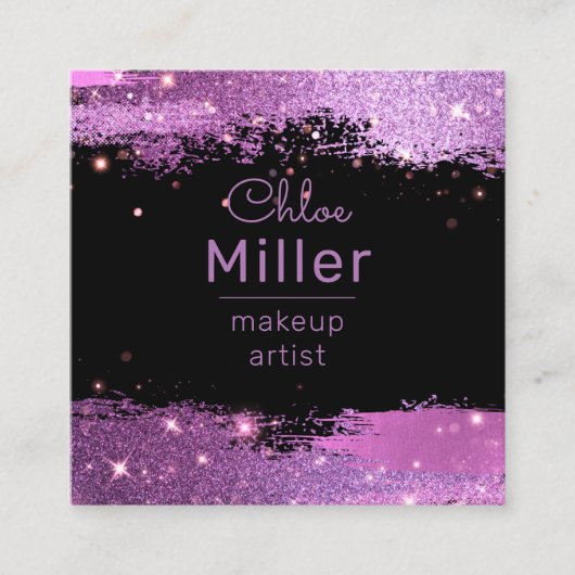 Stijlvolle Glittery Magenta en Black Make-up Artis Vierkante Visitekaartje (Voorkant)