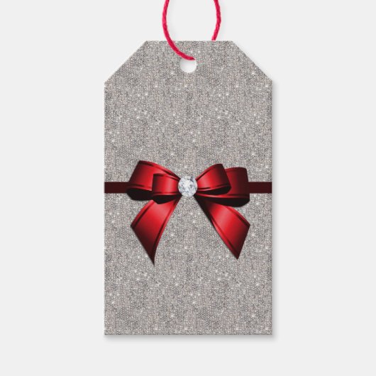 Stijlvolle Glitzy Sequins Bow & Lint Cadeaulabel (Voorkant)