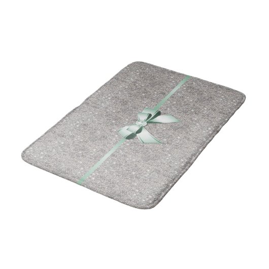 Stijlvolle Glitzy Sequins, Mint Bow & Ribbon Badmat (Gekanteld)