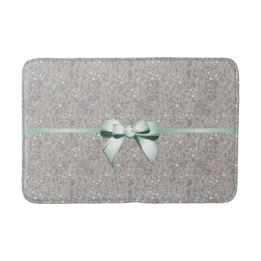Stijlvolle Glitzy Sequins, Mint Bow & Ribbon Badmat (Voorkant)