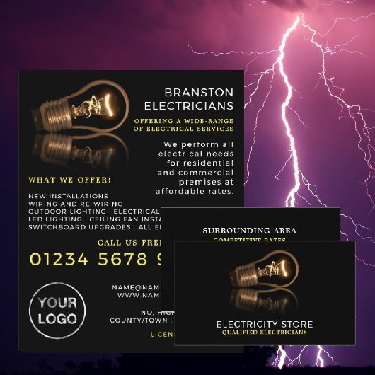 Stijlvolle gloeilamp, elektricien Adverteren Flyer