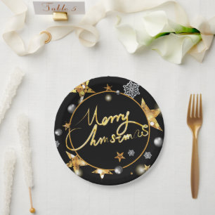 Stijlvolle Gold & Black Stars Metallic Mode Xmas Papieren Bordje