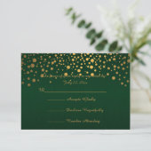 Stijlvolle Gold Confetti Stippen | Donkergroen RSVP Kaartje (Staand voorkant)