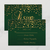 Stijlvolle Gold Confetti Stippen | Donkergroen RSVP Kaartje (Voorkant / Achterkant)