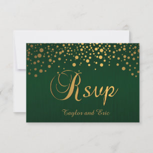 Stijlvolle Gold Confetti Stippen   Donkergroen RSVP Kaartje