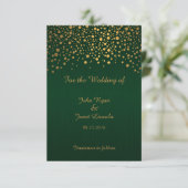 Stijlvolle Gold Confetti Stippen | Donkergroen Save The Date (Staand voorkant)