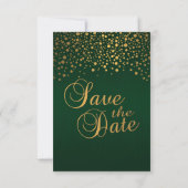 Stijlvolle Gold Confetti Stippen | Donkergroen Save The Date (Achterkant)