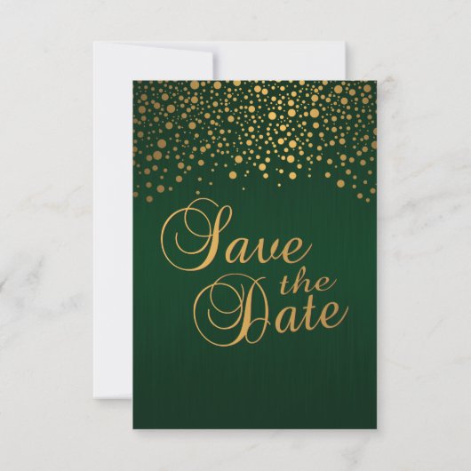 Stijlvolle Gold Confetti Stippen | Donkergroen Save The Date (Achterkant)