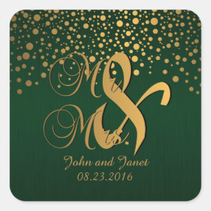 Stijlvolle Gold Confetti Stippen Donkergroen Vierkante Sticker