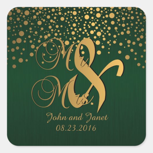 Stijlvolle Gold Confetti Stippen | Donkergroen Vierkante Sticker (Voorkant)